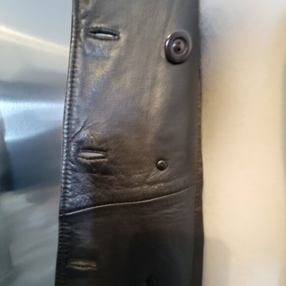 Brown Genuine Leather Sleek Ladies Double Breasted Jacket, Size Large, - Picture 13 of 15